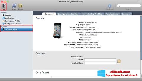 Screenshot iPhone Configuration Utility für Windows 8