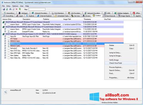 Screenshot AutoRuns für Windows 8