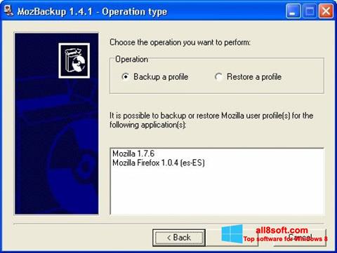 Screenshot MozBackup für Windows 8