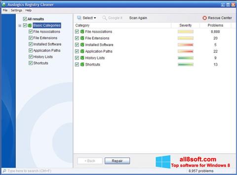 Screenshot Auslogics Registry Cleaner für Windows 8